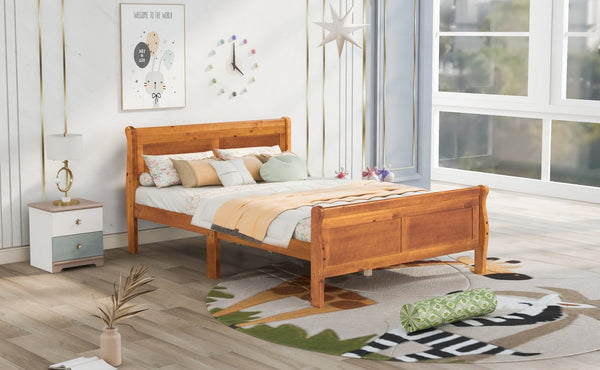 English Elm Full Size Wood Platform Bed Minimalist Frame with Headboard and No Box Spring Needed WF289141AAL