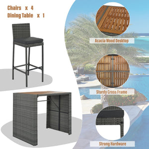 English Elm <old Sku Fg201216aae> Acacia Wood Top Outdoor Wicker Bar Set with Cushioned Seating N704G201216E