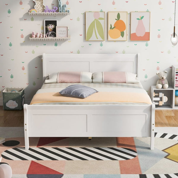 English Elm Full Size Wood Platform Bed Minimalist Frame with Headboard and No Box Spring Needed White WF289141AAK