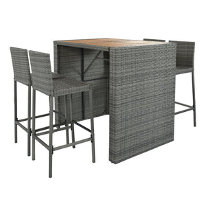 English Elm <old Sku Fg201216aae> Acacia Wood Top Outdoor Wicker Bar Set with Cushioned Seating N704G201216E