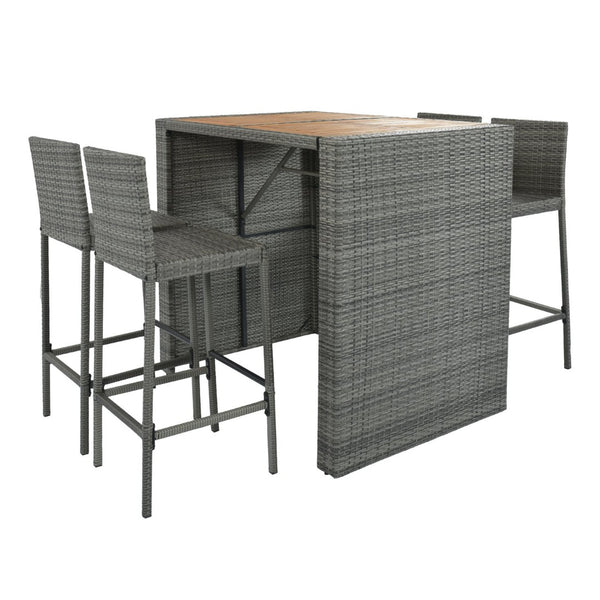 English Elm <old Sku Fg201216aae> Acacia Wood Top Outdoor Wicker Bar Set with Cushioned Seating N704G201216E