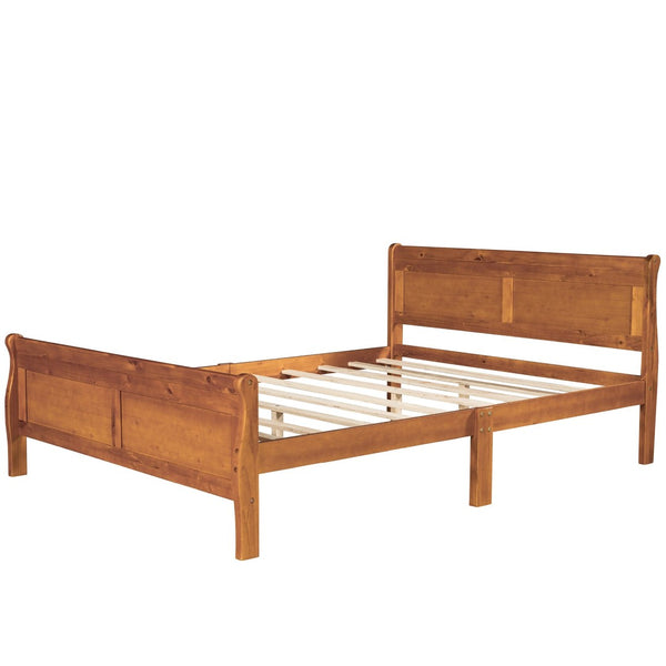 English Elm Queen Platform Bed with Headboard Pinewood Frame White Finish Slat Support Included WF289142AAL