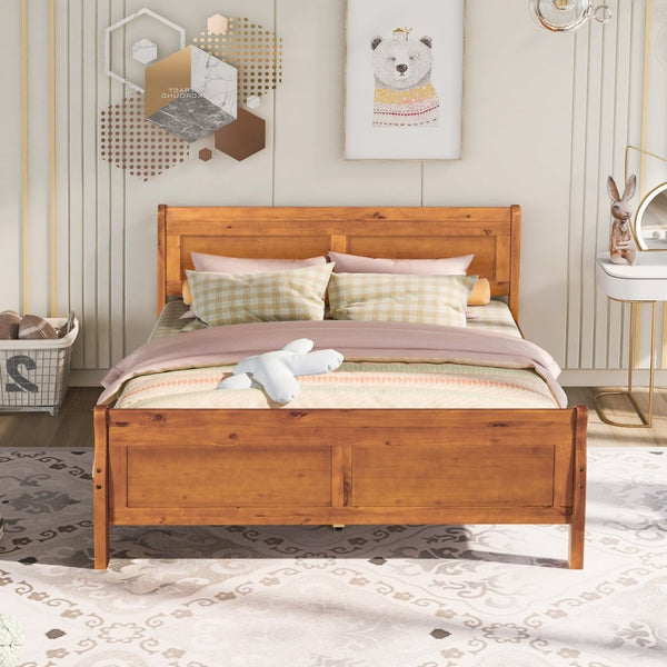 English Elm Queen Platform Bed with Headboard Pinewood Frame White Finish Slat Support Included WF289142AAL