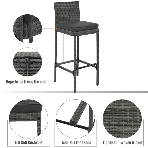 English Elm <old Sku Fg201216aae> Acacia Wood Top Outdoor Wicker Bar Set with Cushioned Seating N704G201216E