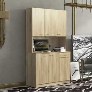 English Elm 70.87" Wardrobe Kitchen Cabinet with 6 Doors, 1 Drawer & Open Shelf — Durable Melamine MDF Storage Solution Oak W331S00057