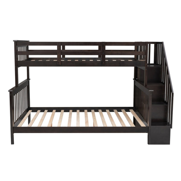 English Elm Stairway Twin Over Full Bunk Bed with Built in Stair Storage for Kids Bedroom Espresso LT000019AAP