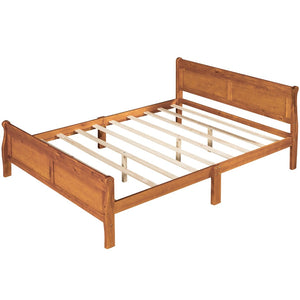 English Elm Queen Platform Bed with Headboard Pinewood Frame White Finish Slat Support Included WF289142AAL