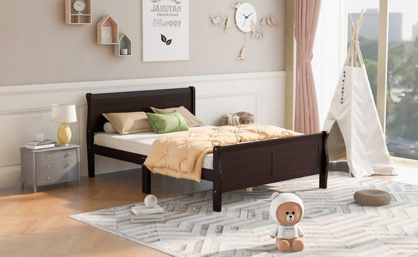 English Elm Queen Platform Bed with Headboard Pinewood Frame White Finish Slat Support Included WF289142AAP