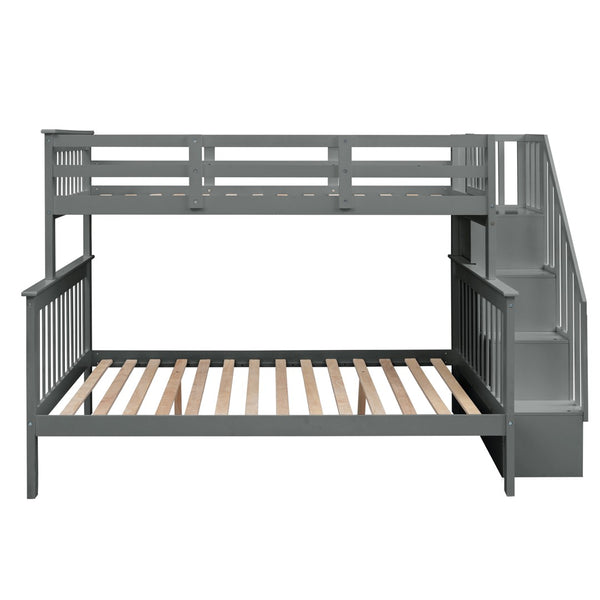 English Elm Stairway Twin Over Full Bunk Bed with Built in Stair Storage for Kids Bedroom Gray LT000019AAE-1