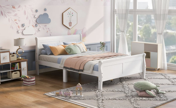 English Elm Queen Platform Bed with Headboard Pinewood Frame White Finish Slat Support Included WF289142AAK