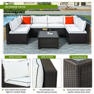 English Elm U-style Wicker Patio Sectional with Plush Cushions for Modern Outdoor Gatherings WY000111AAA