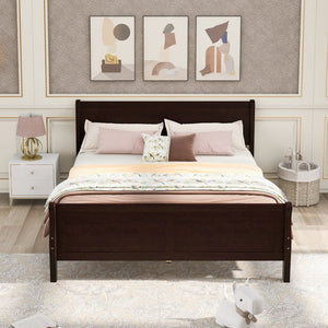 English Elm Full Size Wood Platform Bed Minimalist Frame with Headboard and No Box Spring Needed Espresso WF289141AAP