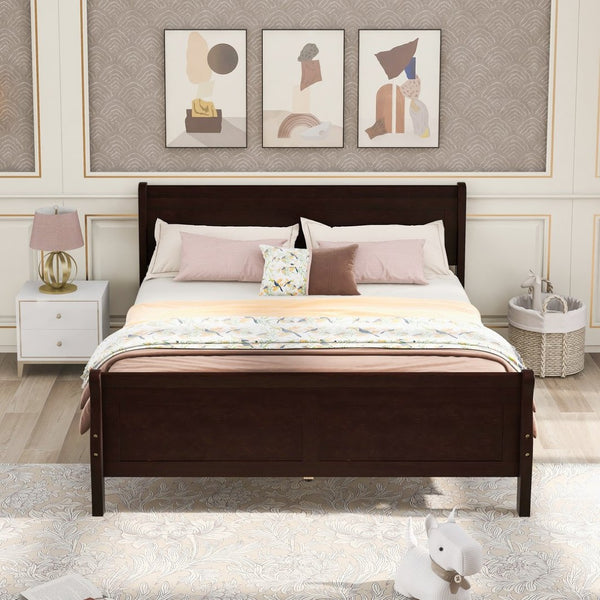 English Elm Full Size Wood Platform Bed Minimalist Frame with Headboard and No Box Spring Needed Espresso WF289141AAP