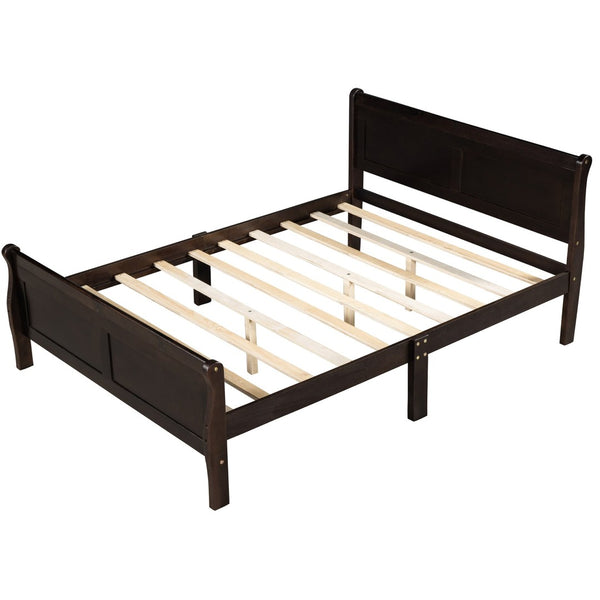 English Elm Queen Platform Bed with Headboard Pinewood Frame White Finish Slat Support Included WF289142AAP