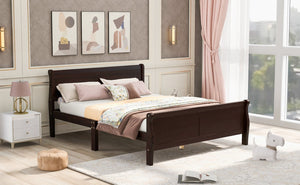 English Elm Full Size Wood Platform Bed Minimalist Frame with Headboard and No Box Spring Needed Espresso WF289141AAP