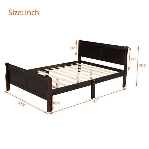 English Elm Queen Platform Bed with Headboard Pinewood Frame White Finish Slat Support Included WF289142AAP