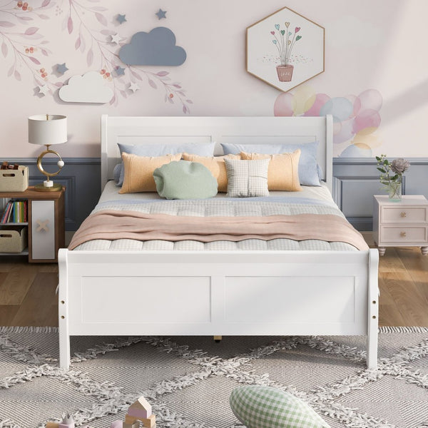 English Elm Queen Platform Bed with Headboard Pinewood Frame White Finish Slat Support Included WF289142AAK