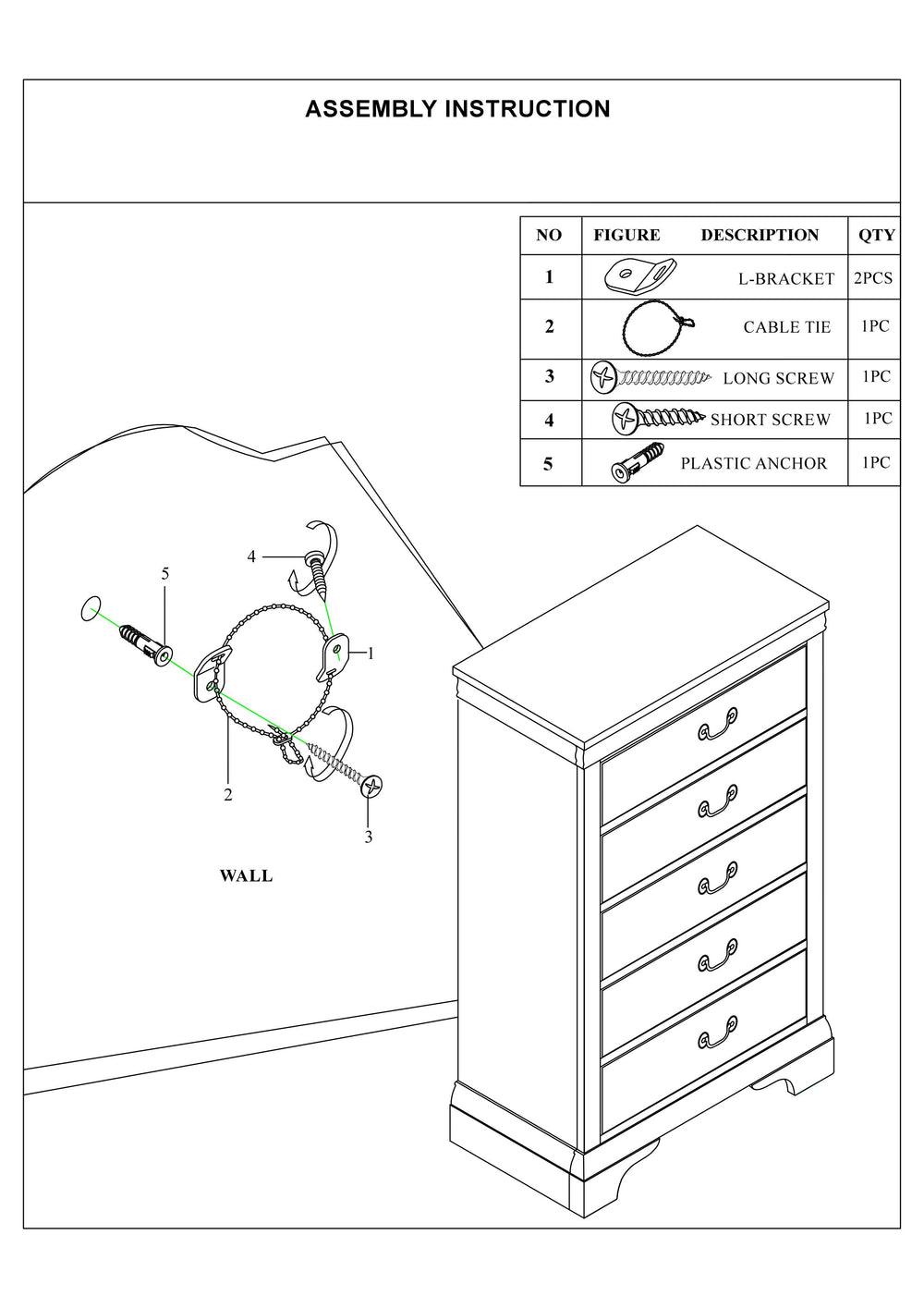 English Elm Modern White Chest of Drawers 5-Drawer Tall Plywood Dresser for Bedroom Storage & Stylish Organization HS00F4718-ID-AHD