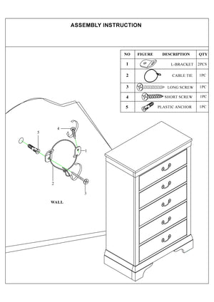 English Elm Modern White Chest of Drawers 5-Drawer Tall Plywood Dresser for Bedroom Storage & Stylish Organization HS00F4718-ID-AHD
