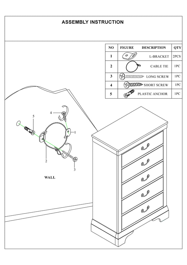 English Elm Modern White Chest of Drawers 5-Drawer Tall Plywood Dresser for Bedroom Storage & Stylish Organization HS00F4718-ID-AHD