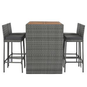 English Elm <old Sku Fg201216aae> Acacia Wood Top Outdoor Wicker Bar Set with Cushioned Seating N704G201216E