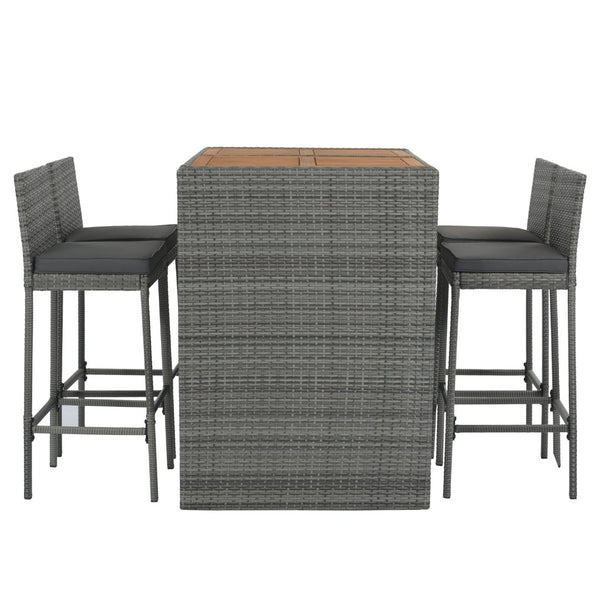 English Elm <old Sku Fg201216aae> Acacia Wood Top Outdoor Wicker Bar Set with Cushioned Seating N704G201216E