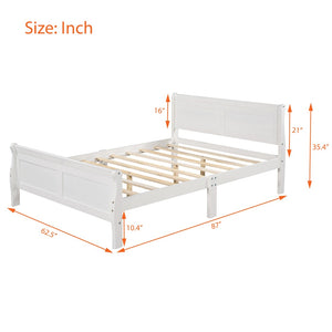 English Elm Queen Platform Bed with Headboard Pinewood Frame White Finish Slat Support Included WF289142AAK
