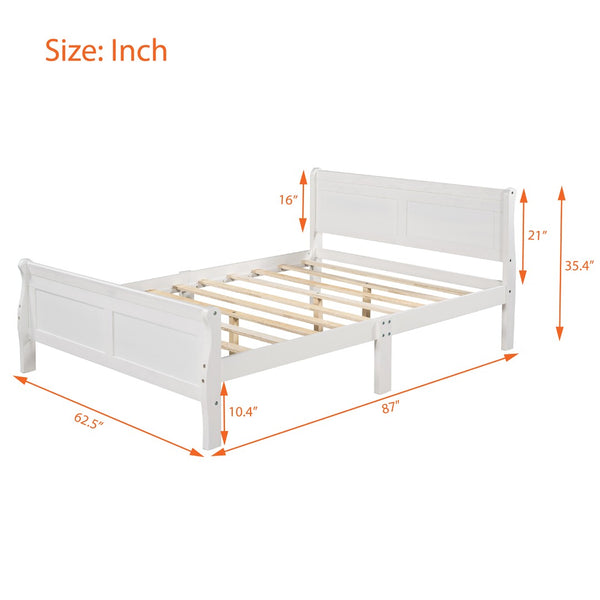 English Elm Queen Platform Bed with Headboard Pinewood Frame White Finish Slat Support Included WF289142AAK