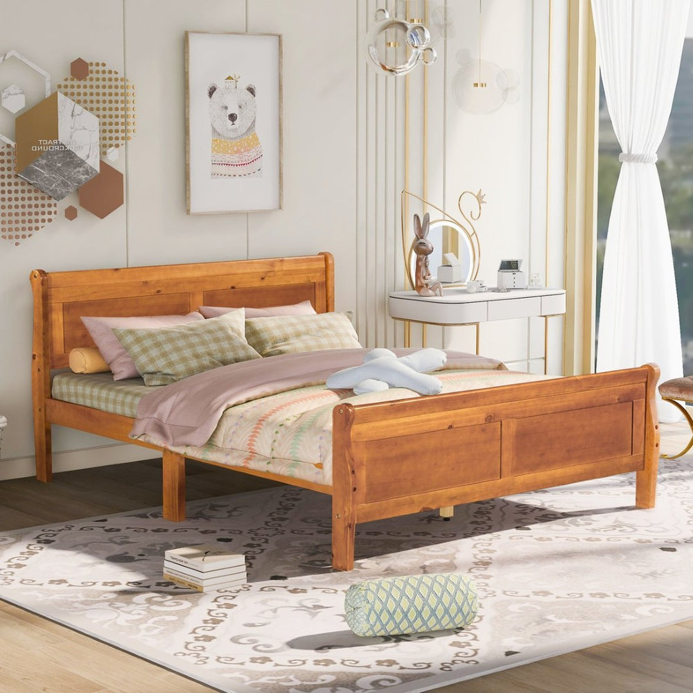 English Elm Queen Platform Bed with Headboard Pinewood Frame White Finish Slat Support Included WF289142AAL
