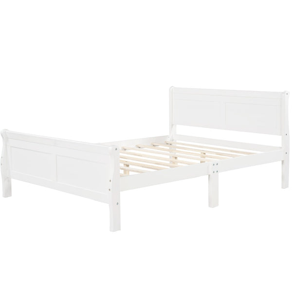 English Elm Queen Platform Bed with Headboard Pinewood Frame White Finish Slat Support Included WF289142AAK