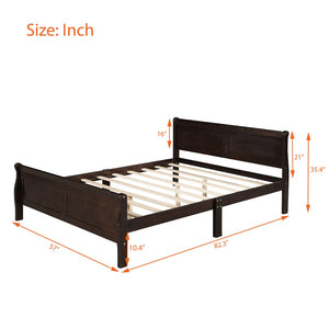 English Elm Full Size Wood Platform Bed Minimalist Frame with Headboard and No Box Spring Needed Espresso WF289141AAP