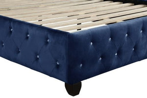 English Elm Modern Sophia Queen Bed Velvet Upholstered Crystal Tufted Solid Wood Frame Accent Railheads, Luxe Blue Retreat 733569287789