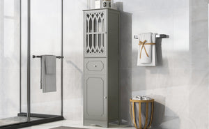 English Elm Tall Bathroom Cabinet Slim Freestanding Storage with Drawer & Doors, Adjustable Shelves, MDF Build Grey WF289427AAG