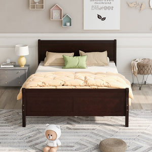 English Elm Queen Platform Bed with Headboard Pinewood Frame White Finish Slat Support Included WF289142AAP
