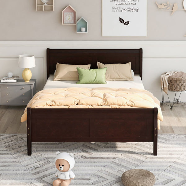 English Elm Queen Platform Bed with Headboard Pinewood Frame White Finish Slat Support Included WF289142AAP
