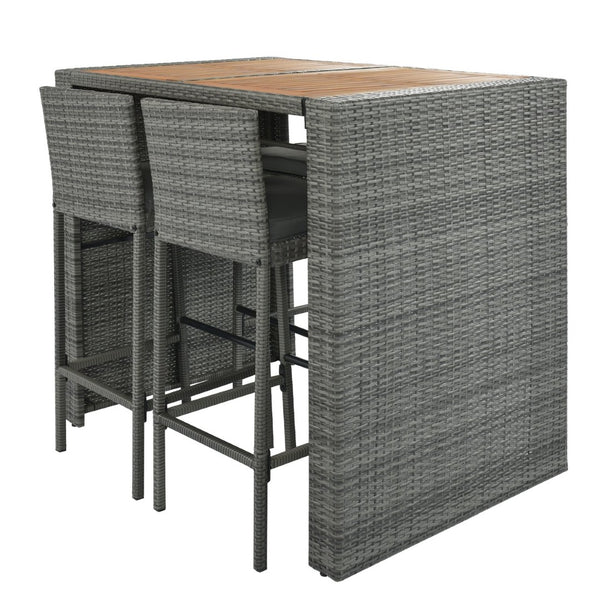 English Elm <old Sku Fg201216aae> Acacia Wood Top Outdoor Wicker Bar Set with Cushioned Seating N704G201216E
