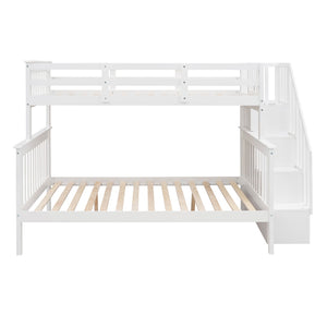 English Elm Stairway Twin Over Full Bunk Bed with Built in Stair Storage for Kids Bedroom White LT000019AAK