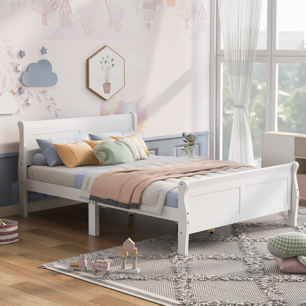 English Elm Queen Platform Bed with Headboard Pinewood Frame White Finish Slat Support Included WF289142AAK