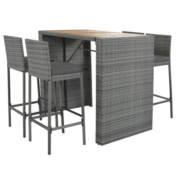 English Elm <old Sku Fg201216aae> Acacia Wood Top Outdoor Wicker Bar Set with Cushioned Seating N704G201216E