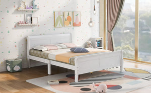 English Elm Full Size Wood Platform Bed Minimalist Frame with Headboard and No Box Spring Needed White WF289141AAK