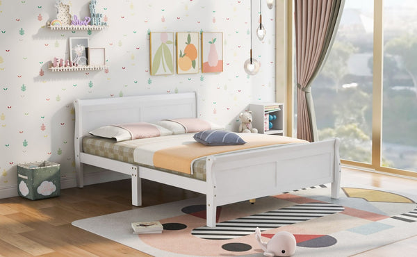 English Elm Full Size Wood Platform Bed Minimalist Frame with Headboard and No Box Spring Needed White WF289141AAK