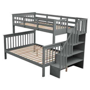 English Elm Stairway Twin Over Full Bunk Bed with Built in Stair Storage for Kids Bedroom Gray LT000019AAE