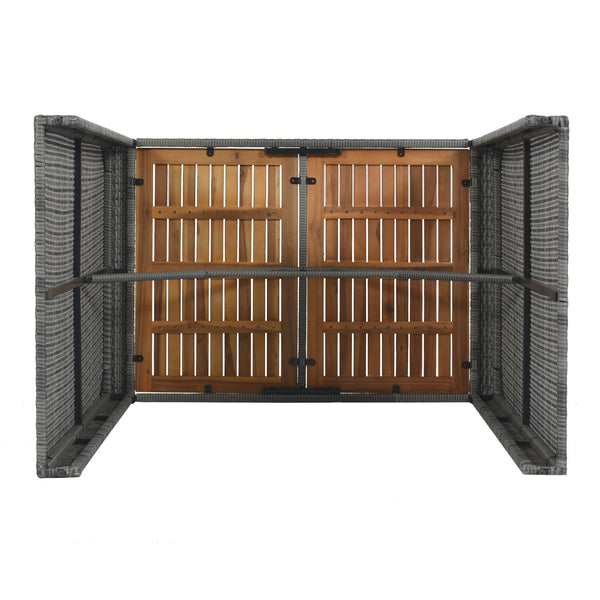 English Elm GO Outdoor 5-Piece Patio Wicker Bar Set with Acacia Top, Removable Cushions, Non-Slip Feet — Durable Seating for 250 lb Capacity FG201216AAE