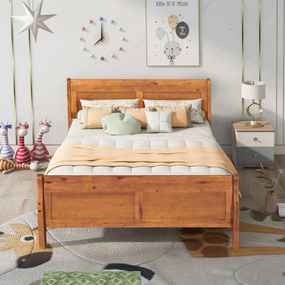 English Elm Full Size Wood Platform Bed Minimalist Frame with Headboard and No Box Spring Needed WF289141AAL
