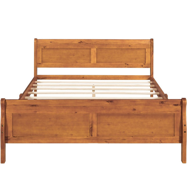 English Elm Queen Platform Bed with Headboard Pinewood Frame White Finish Slat Support Included WF289142AAL
