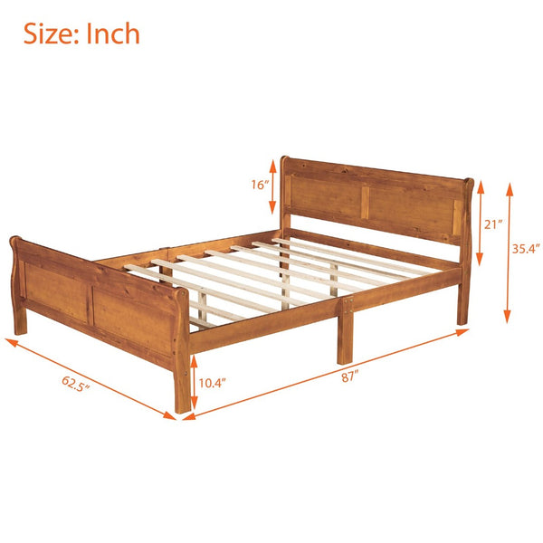 English Elm Queen Platform Bed with Headboard Pinewood Frame White Finish Slat Support Included WF289142AAL