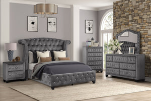 English Elm SOPHIA Full 5PC Bedroom Set Gray – Wood Construction, Crystal Tufted Headboard, Glam Storage Elegance B009S01977