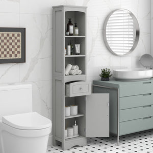 English Elm Tall Modern Freestanding Bathroom Storage Cabinet with Drawer and Adjustable Shelf, 37.4" H, MDF Grey WF289423AAG