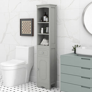 English Elm Tall Modern Freestanding Bathroom Storage Cabinet with Drawer and Adjustable Shelf, 37.4" H, MDF Grey WF289423AAG