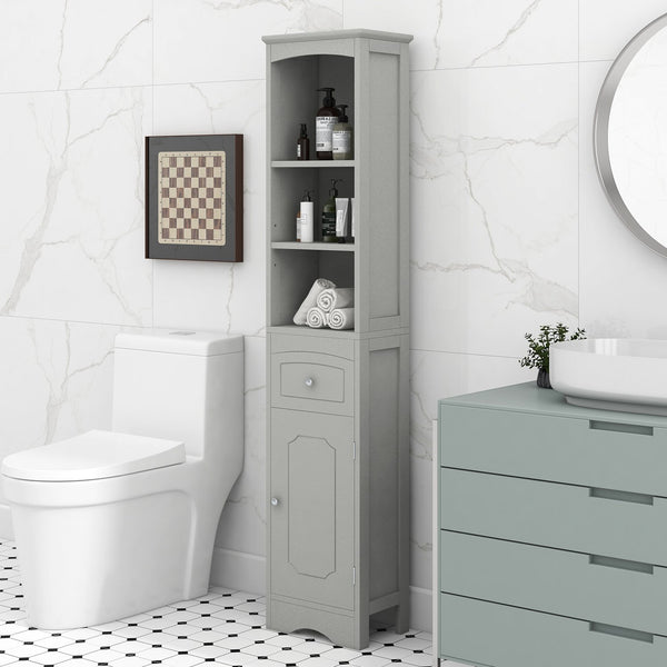 English Elm Tall Modern Freestanding Bathroom Storage Cabinet with Drawer and Adjustable Shelf, 37.4" H, MDF Grey WF289423AAG